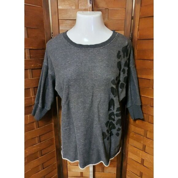 Womens XXL Gray Sweater Quarter Sleeve Sheer Animal Print Size Large L Top - Picture 1 of 5